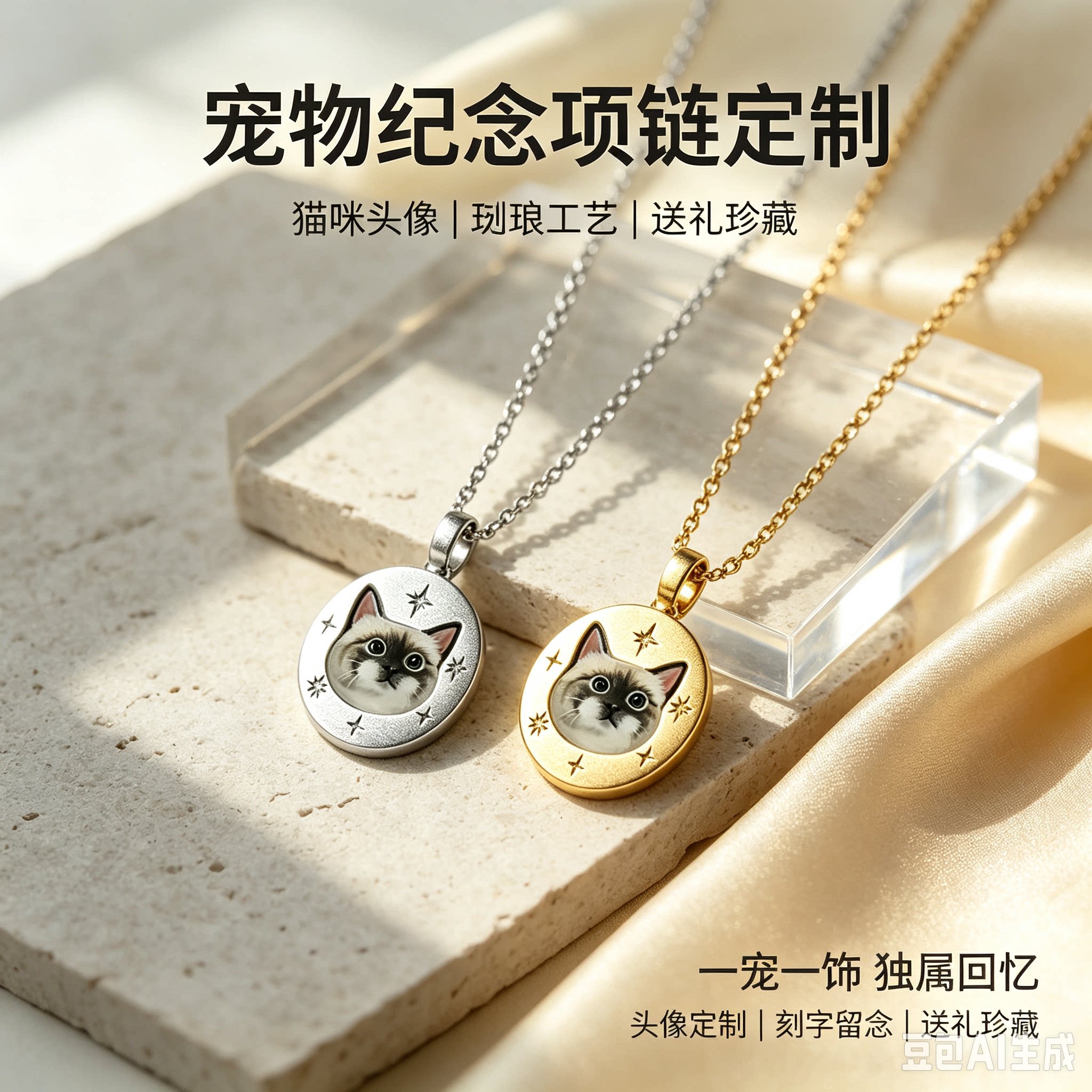 宠物珐琅项链来图定制猫咪狗狗彩色肖像吊坠毛孩纪念星星圆牌礼物