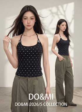 黑色挂脖波点无袖吊带背心女夏季遮副乳修身外穿紧身内搭打底上衣