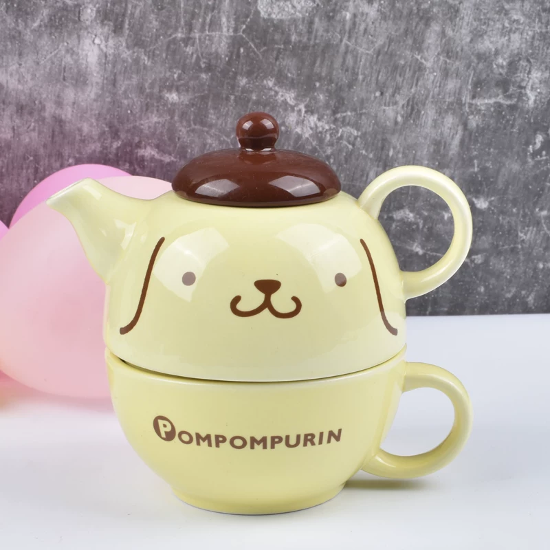 Чайник и чашка Pompompurin, керамика, дизайн «пудинг-дог», набор одно чайник + одна чашка