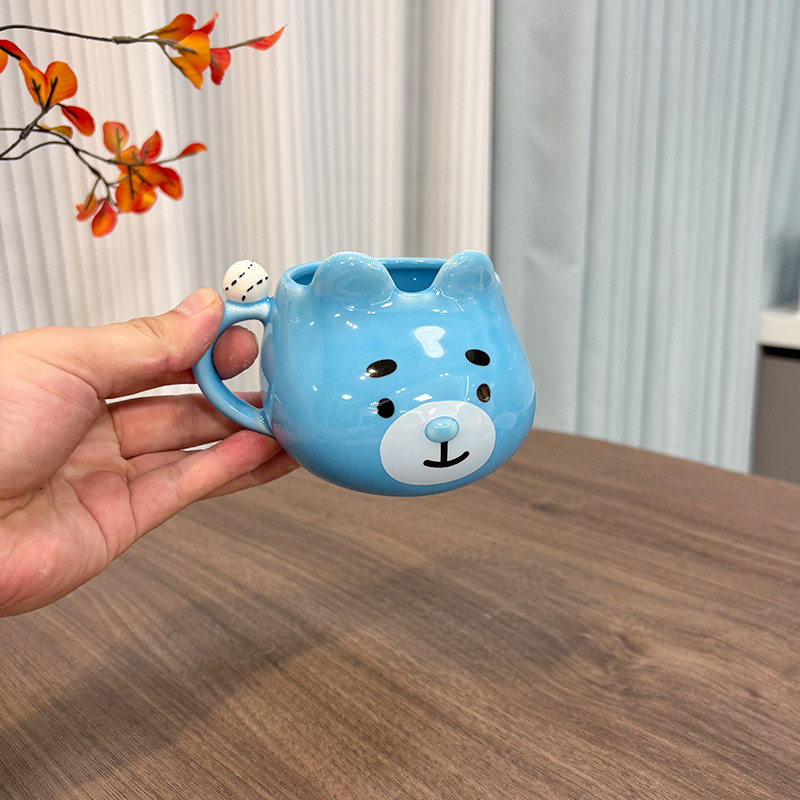卡通风陶瓷小熊造型马克杯立体可爱动物图案水杯牛奶杯子早餐杯