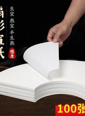 扇面宣纸半熟宣书法练字国画练习专用生宣云母熟宣仿古色白色扇形