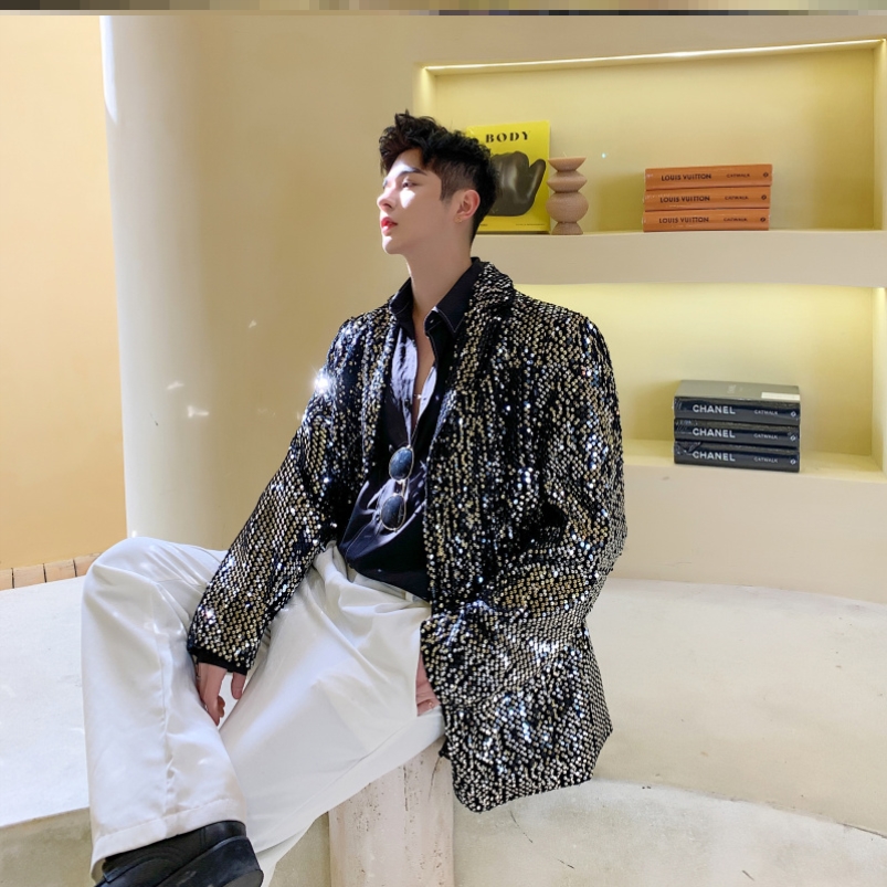 亮片西装男宽松闪闪上衣潮牌歌手炸街外套个性夜店舞台演出服装dj