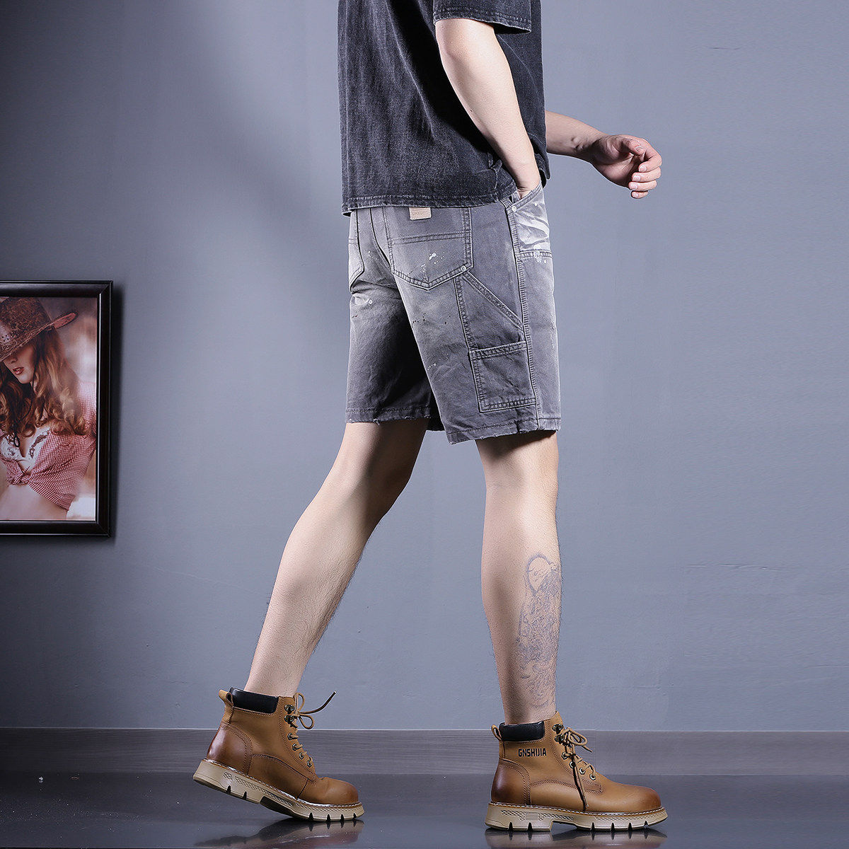 牛仔短裤男士夏季美式潮流破洞毛边五分裤复古痞帅百搭薄款中裤子