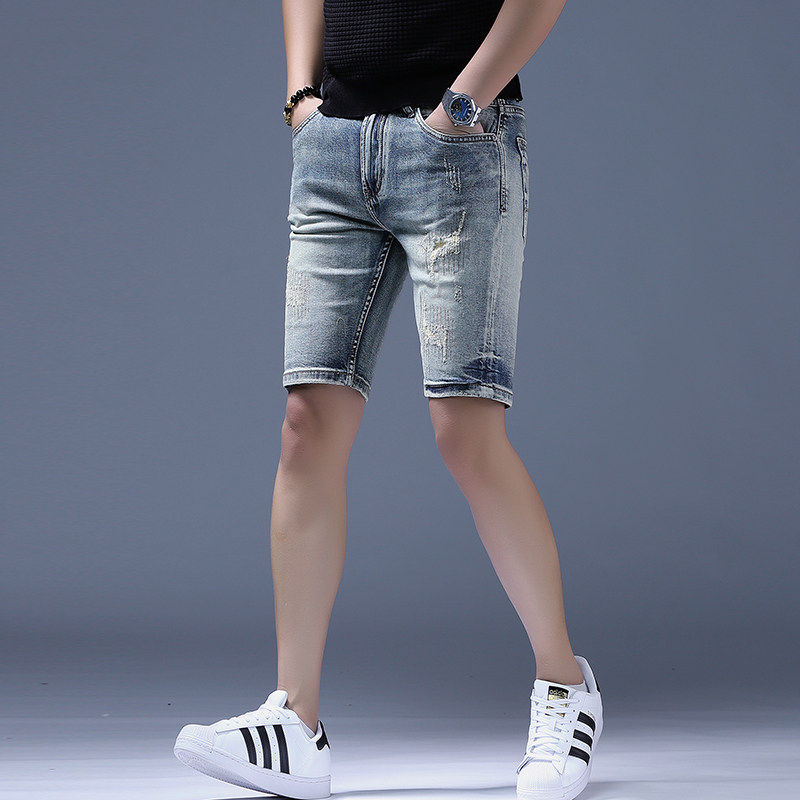 牛仔短裤男士夏季新款休闲修身直筒五分裤美式复古潮流时尚裤子男