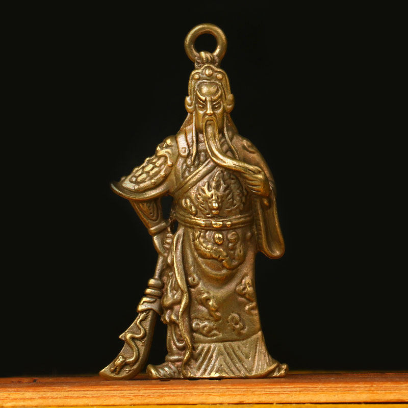 复古纯手工黄铜钥匙扣挂件关公家用汽车男士招财书包腰挂创意礼品