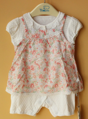 丽婴房正品absorba女宝宝夏秋季纯棉连衣裤短袖爬服连体衣吊带裙