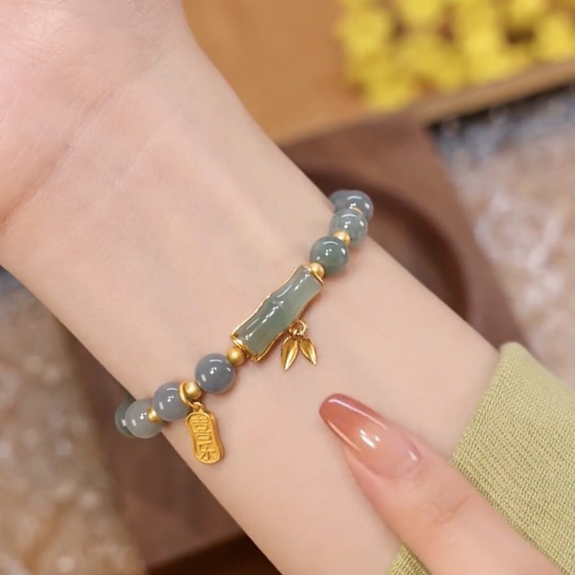 抖音同款竹节手链女ins轻奢小众设计新款节节高升仿和田玉手串女