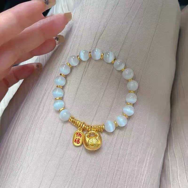 小胖福盘缠猫眼手链女新款轻奢小众设计招财纳福手串送礼物女