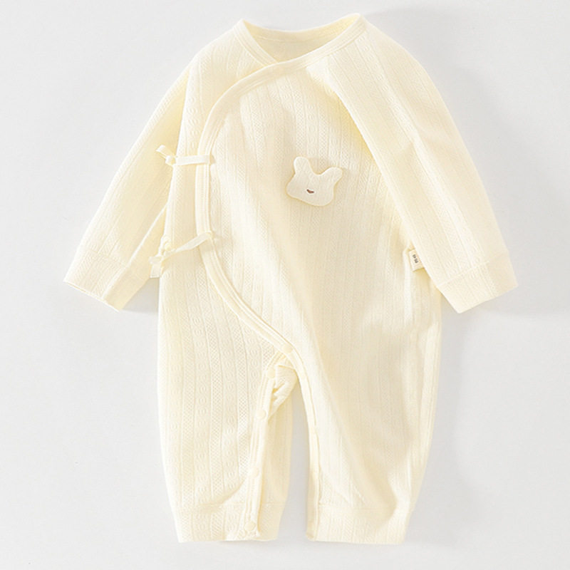 安阳童装宝宝爬服纯棉夏季薄款柔软护肚系带初生和尚服连体衣哈衣