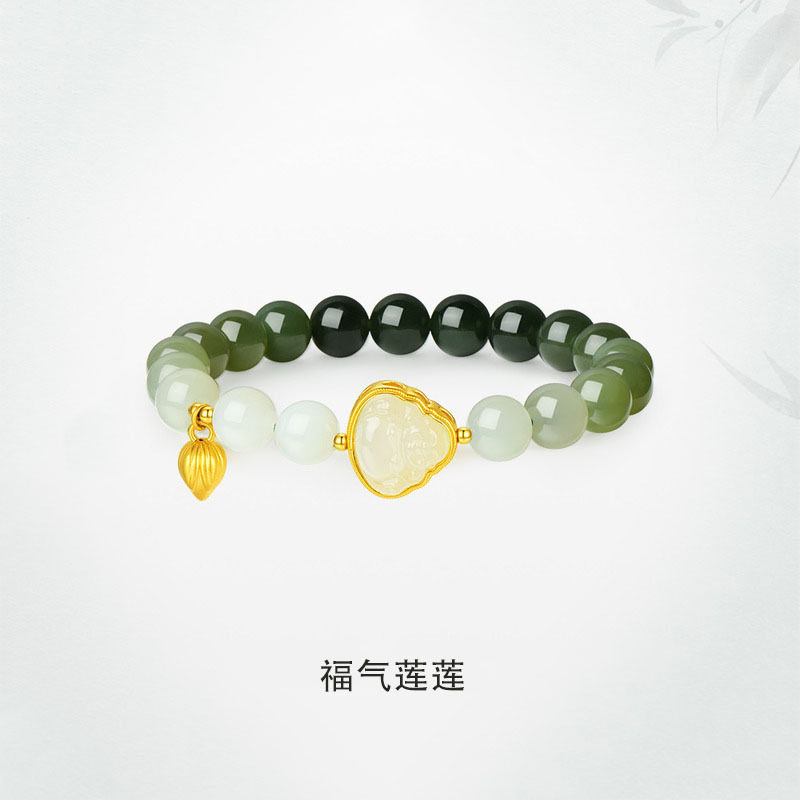 仿天然和田玉本命佛手串女款冰晴水渐变色本命年步步生莲手链礼物