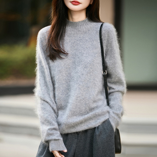 皇室拉绒半高领加厚羊绒衫女重磅加厚羊毛衫宽松休闲针织打底上衣