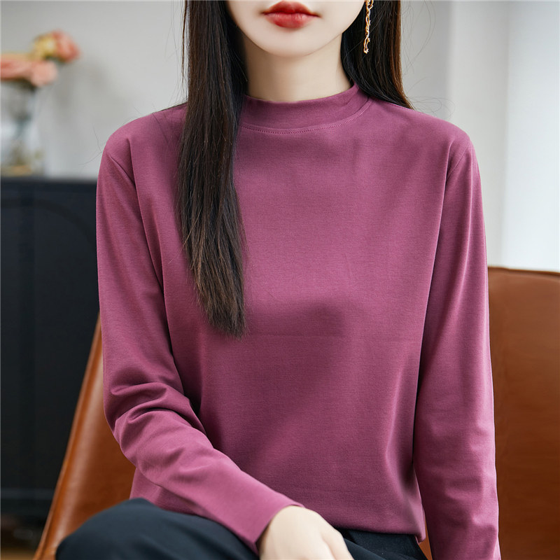 100%纯棉长袖t恤女半高领纯色内搭打底衫春秋薄款立领丝光棉上衣,女装/女士精品,T恤,淘宝优惠券,粉丝福利购,淘宝优惠卷