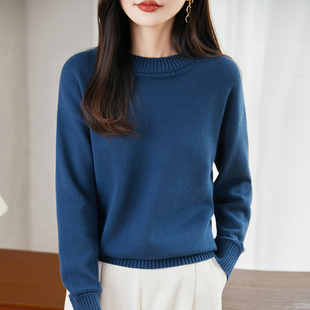 重磅加厚100纯棉针织打底衫女秋冬新款圆领保暖内搭宽松显瘦毛衣