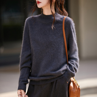 秋冬新款！云雾感拉毛羊毛羊绒衫女半高领拉绒长袖无缝针织衫毛衣