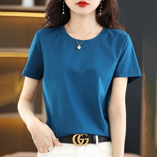 丝光棉短袖t恤女短款夏季2024新款圆领半袖修身上衣纯棉白色体恤