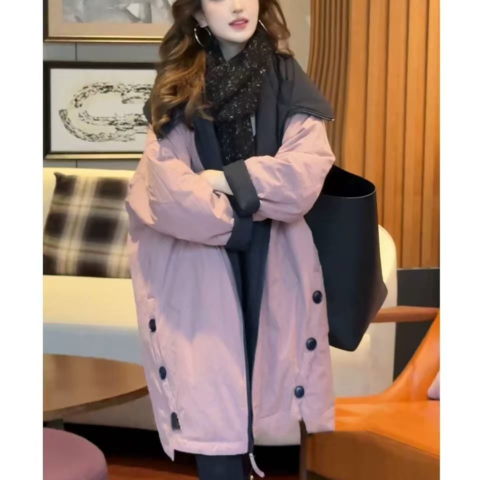 2025年冬季加厚保暖棉衣夹棉外套时尚休闲宽松中长款连帽棉服女款
