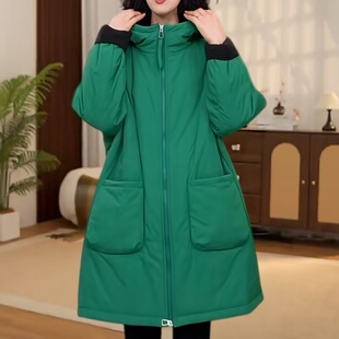 2026单面穿绿色棉衣女秋冬新款宽松休闲中长款夹棉保暖棉服外套潮