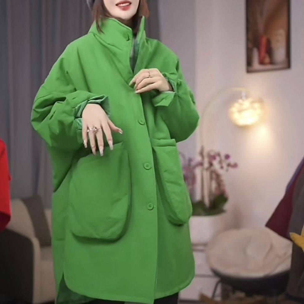 2025秋冬新款糖果色中长款棉衣女韩系宽松慵懒夹棉衬衣棉服外套潮