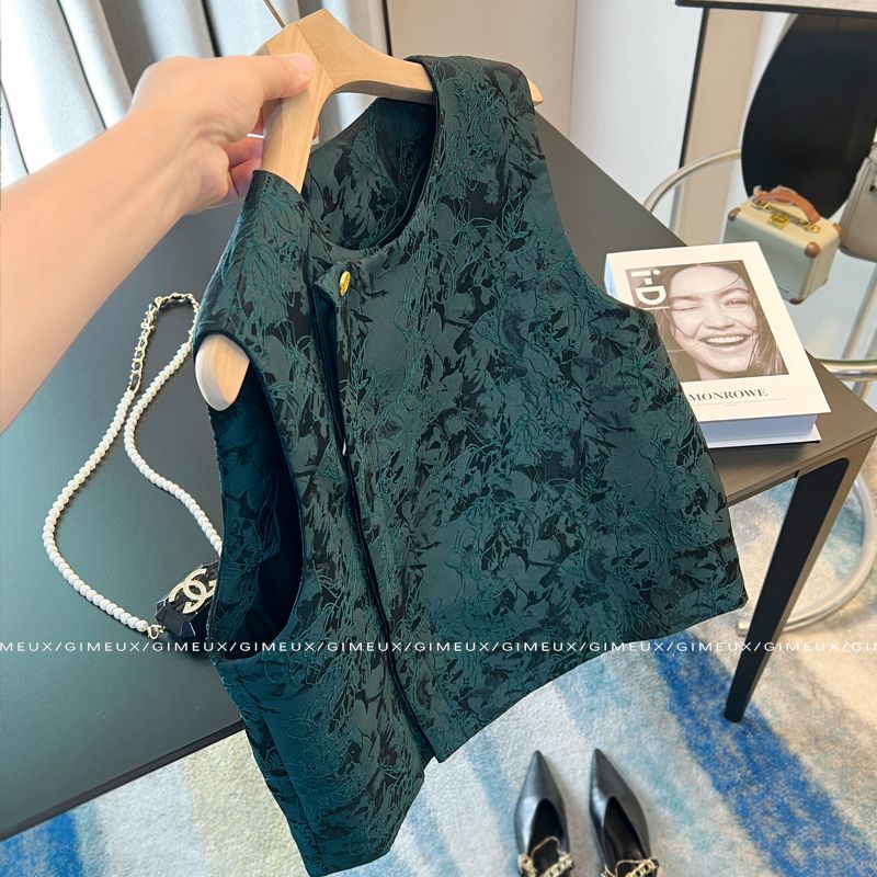 超好看2025春季新中式国风提花马甲女高级感独特绿色上衣外套百搭