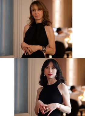 Into Fiction法式女上司黑色高级感显瘦无袖气质针织高弹连衣裙