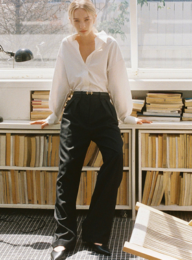 Into Fiction 可机洗羊毛阔腿裤双褶高腰复古绅士裤老钱风西装裤