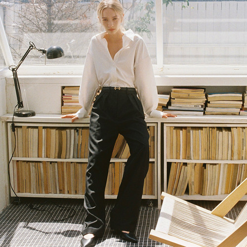 好打理可机洗羊毛双褶阔腿西装裤