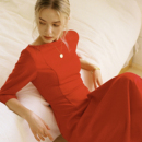 可机洗羊毛修身 连衣裙 大摆裙跨年氛围感穿搭新年圣诞红色长袖