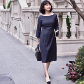 50%可机洗羊毛瑞秋裙深灰色通勤修身 Into Fiction 高智感连衣裙