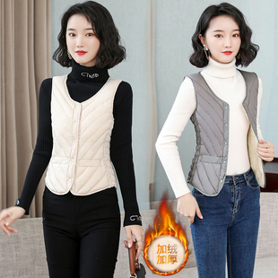 内穿马夹 保暖加厚背心羊羔绒修身 秋冬新款 加绒羽绒棉马甲女士短款