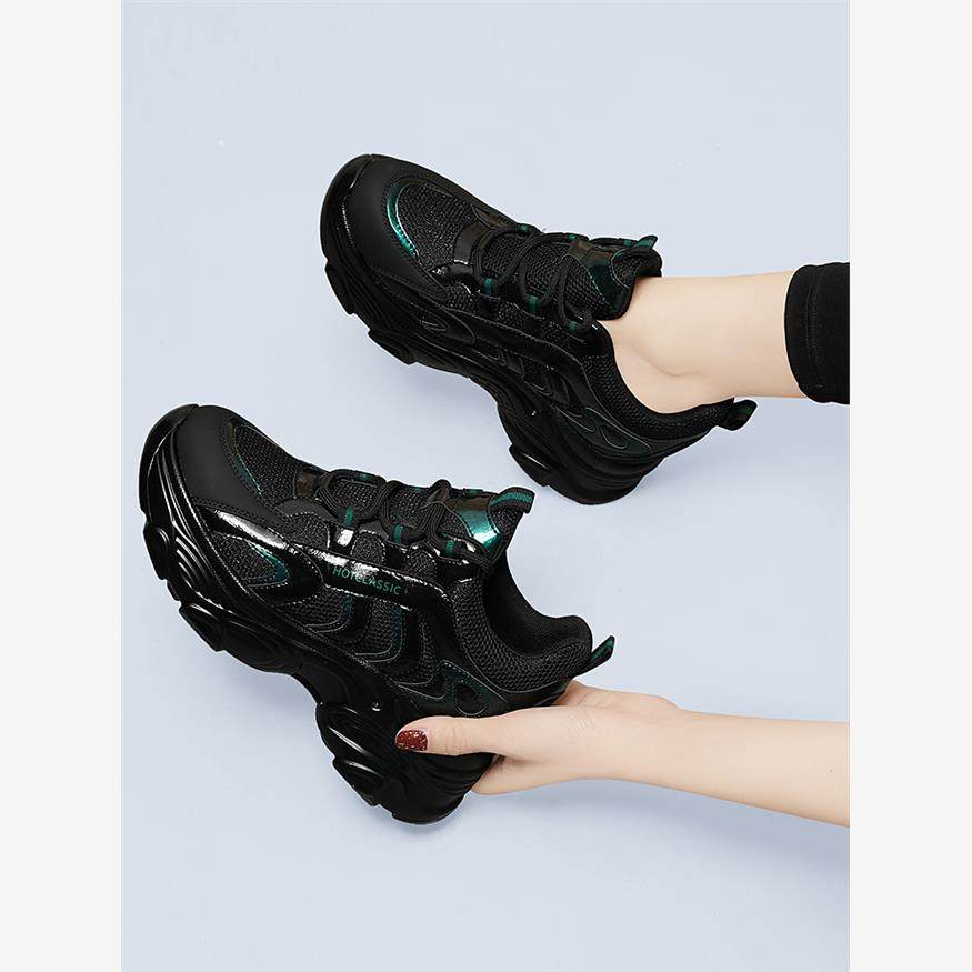 真皮黑色老爹鞋女2025新款春秋运动休闲鞋子内增高厚底软底不累脚