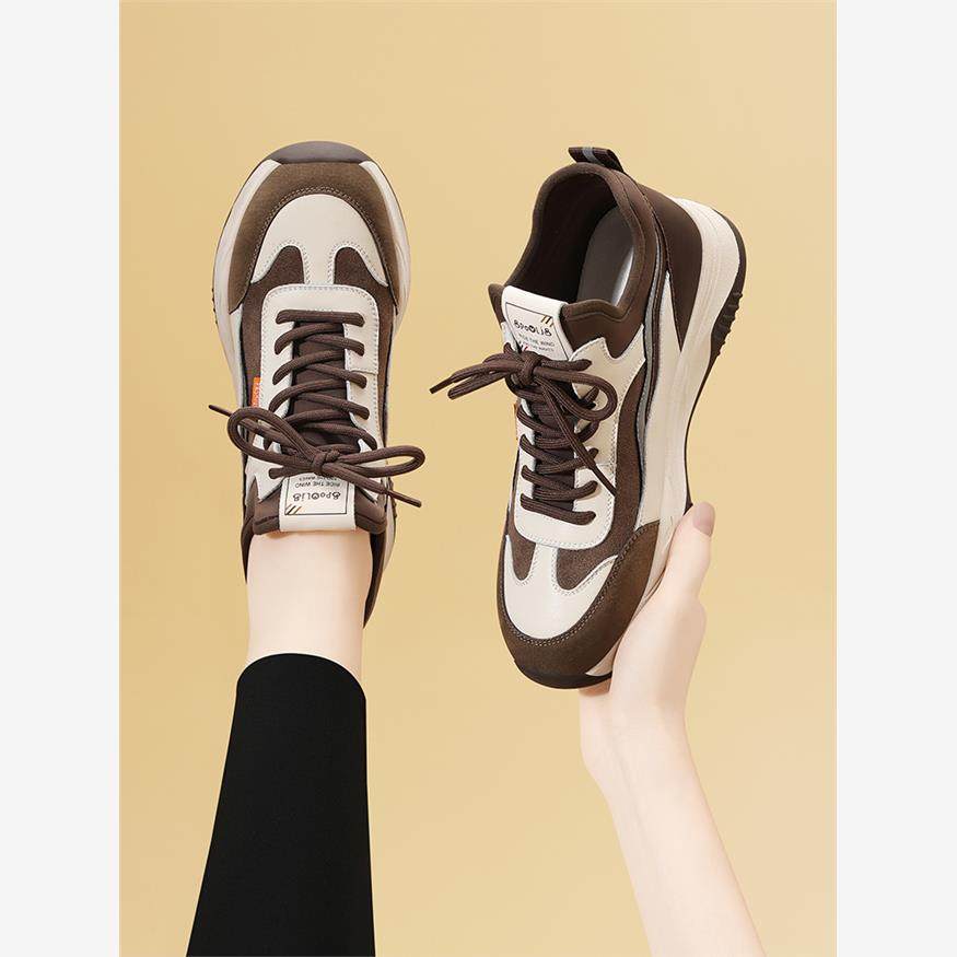 真皮老爹鞋女款2024新款春秋款冬季鞋子妈妈百搭厚底休闲软底运动