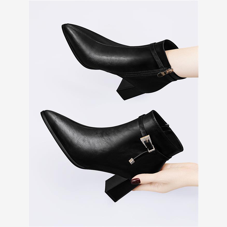 正品覆古女靴2025年新款真皮短靴女鞋秋冬季加绒高跟靴子软底粗跟