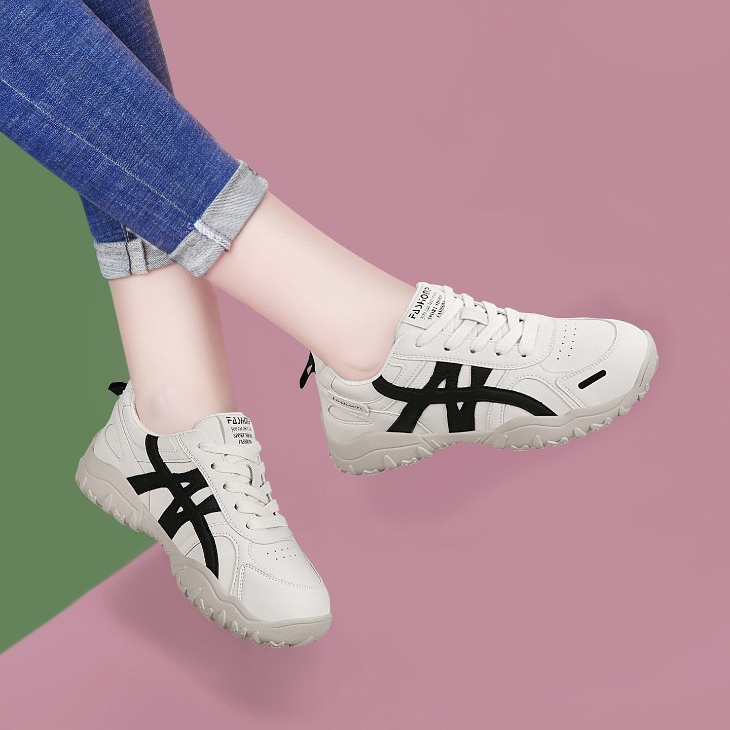休闲厚底拼色阿甘鞋女款2