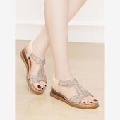 真皮女凉鞋 松糕厚底显瘦水钻亮片百搭旅游沙滩鞋 夏季 新款