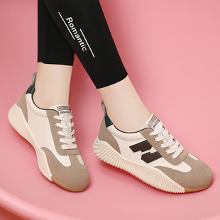 真皮小白鞋女2024新款春秋平底软底运动休闲老爹鞋旅游小皮鞋百搭