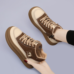 高帮鞋软底复古韩版2025秋冬季新款加绒二棉真皮舒适百搭运动板鞋