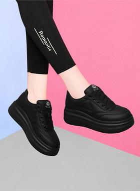 黑色女鞋2025新流行春夏爸爸鞋厚底真皮运动休闲运动鞋面包鞋trbo