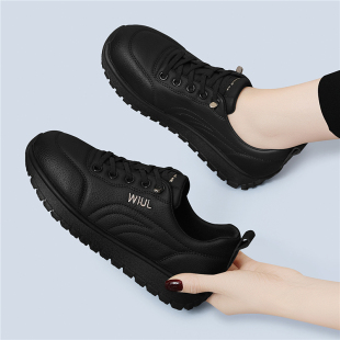 女鞋2025春季新款运动跑步鞋超轻不累脚防滑妈妈工作鞋皮面鞋软底