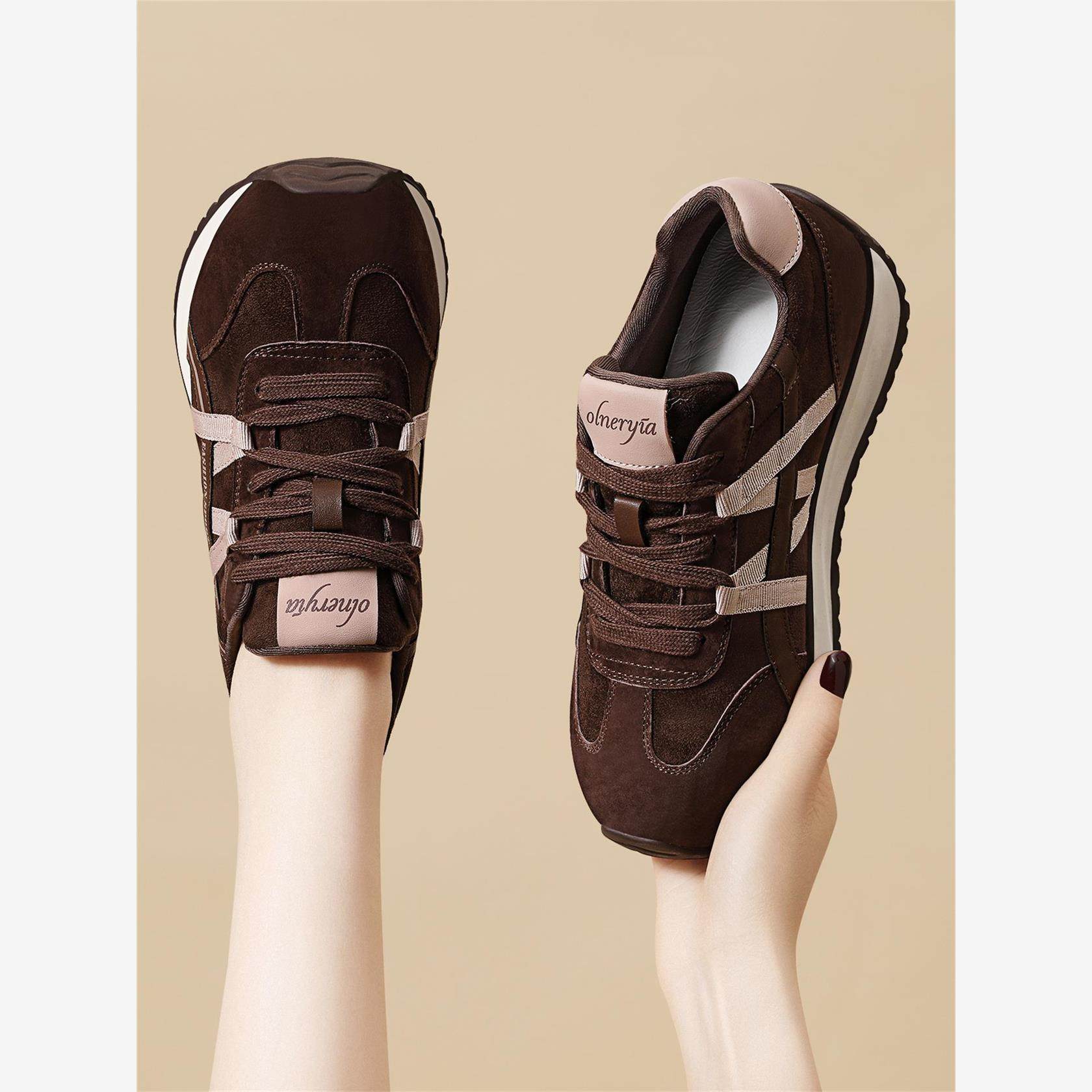 休闲鞋厚底棕色德训鞋女士秋季爆款女鞋子新款阿甘鞋女覆古运动鞋,女鞋,时尚休闲鞋,淘宝优惠券,粉丝福利购,淘宝优惠卷