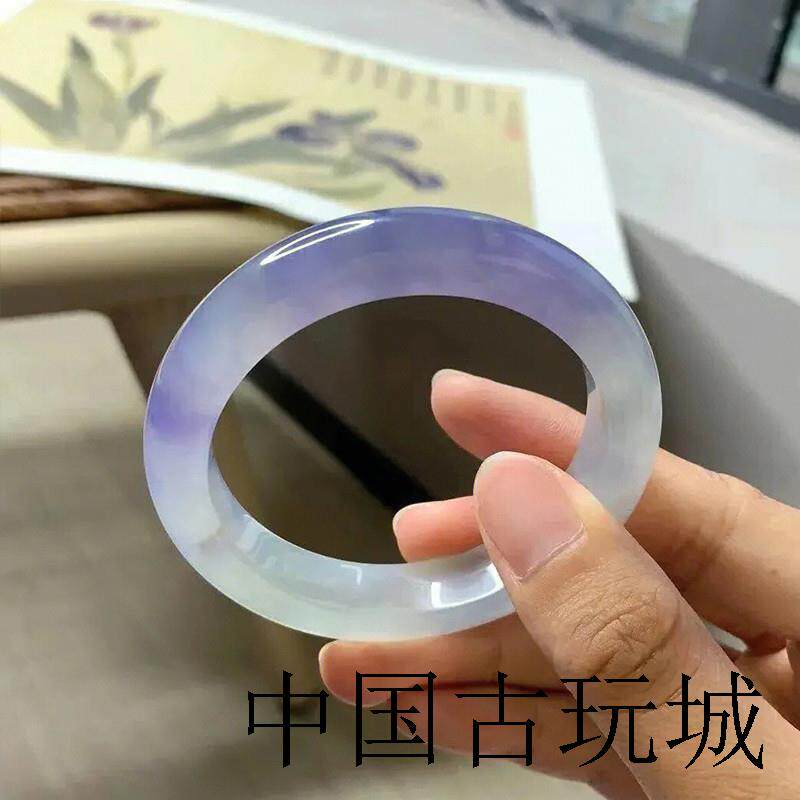 精品缅甸老坑翡翠色紫罗兰玉手镯冰种飘花手镯时尚百搭女款手饰品