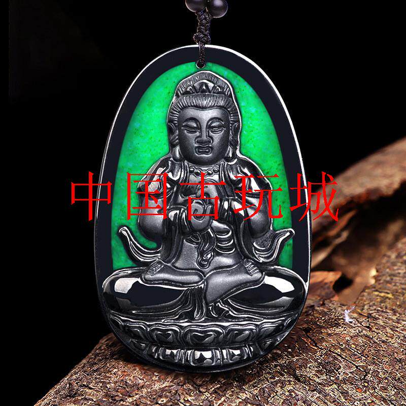 缅甸翡翠色玉墨翠十二生肖守护神墨玉吊坠冰糯种玉石玉坠挂件吊坠