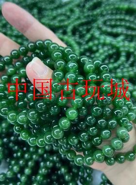 新疆和田玉碧玉手串菠菜绿带黑点圆珠子厂家直供串珠新中式玉手链