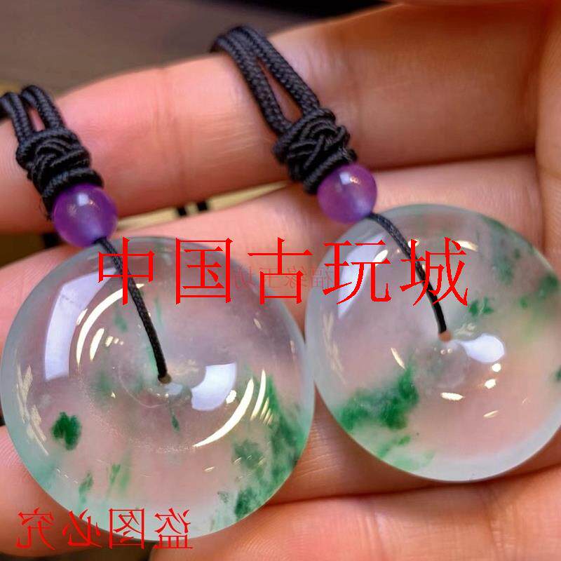 冰种飘花翡翠色平安扣吊坠缅甸玻璃种冰透阳绿玉挂件女款饰品项链