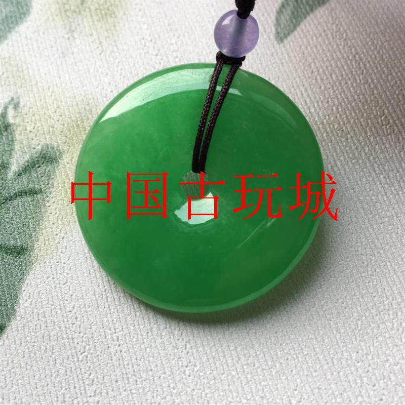 翡翠色平安扣缅甸冰种阳绿平安扣满绿玉石扣帝王绿圆圈吊坠男女款