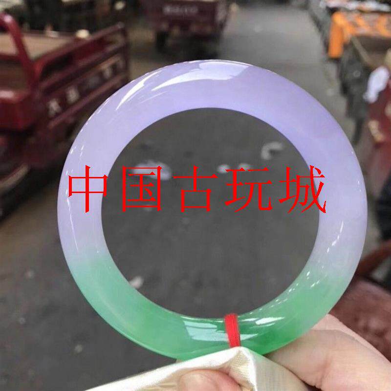缅甸翡翠色手镯冰糯种紫罗兰翡春带彩新中式贵妃玉镯女款正圈手镯