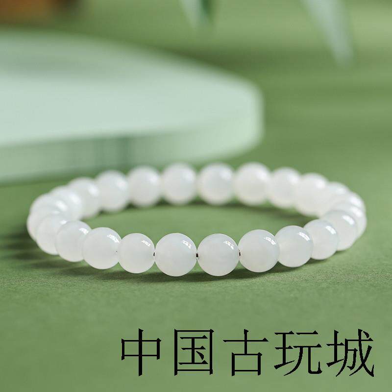 高端新疆真和田玉手串手链女款羊脂白玉玉石手镯散珠串珠水晶精品