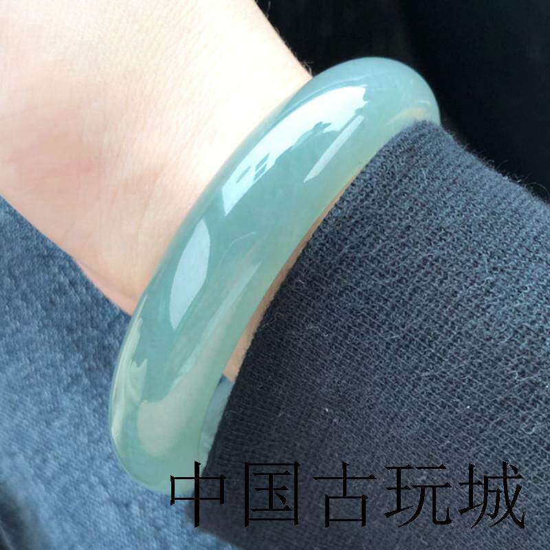 高端缅甸老坑翡翠色手镯油青蓝水阳绿冰糯种飘花正圈玉镯光阴倒流