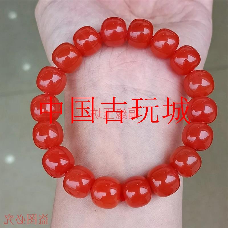 精品原矿保山南红冰红老型珠单圈手链满色满肉男女同款民族风饰品