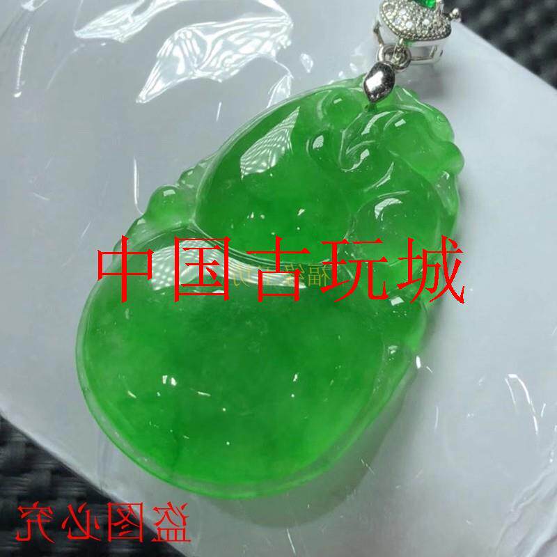 缅甸老坑翡翠色冰种葫芦玉挂件福禄玉坠正阳绿翠色玉吊坠时尚女款