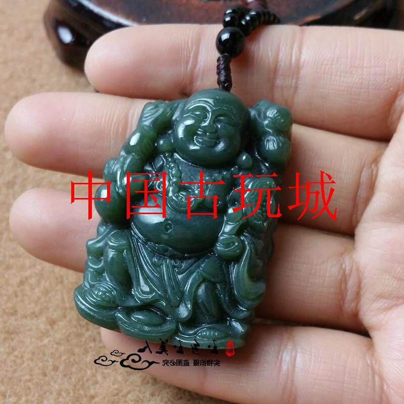 新疆和田玉佛挂件羊脂青玉添福加寿如意站佛女款籽料大肚笑佛吊坠